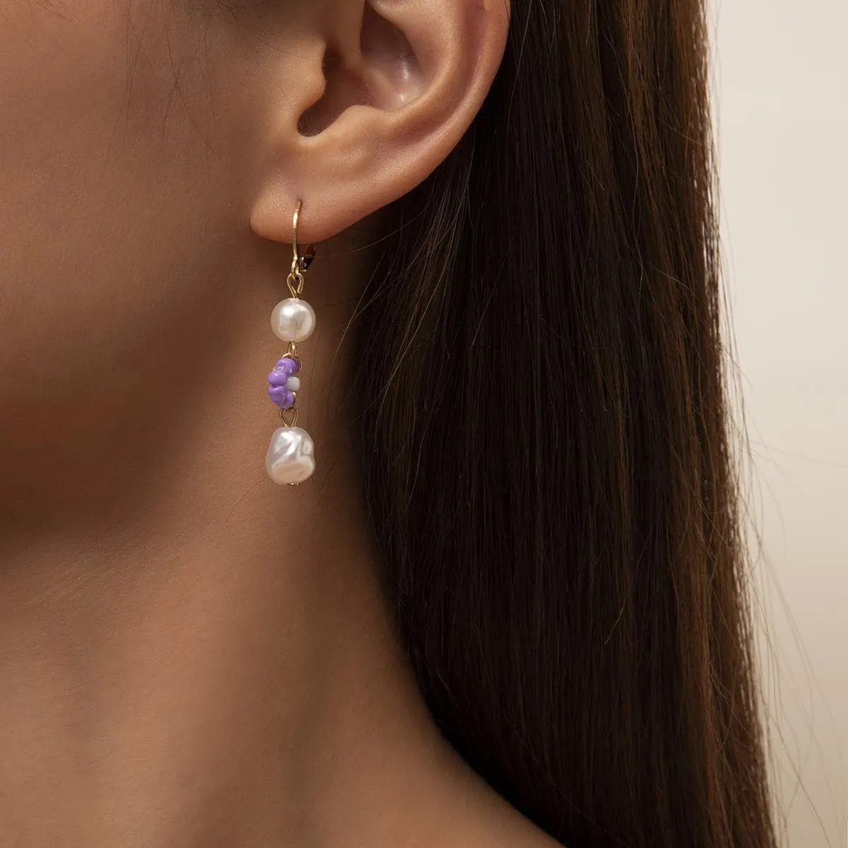 Purple Howlite & Pearl 18K Gold-Plated Drop Earrings