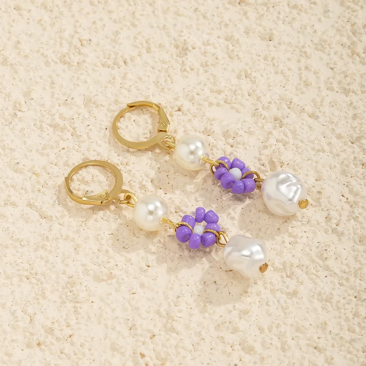Purple Howlite & Pearl 18K Gold-Plated Drop Earrings