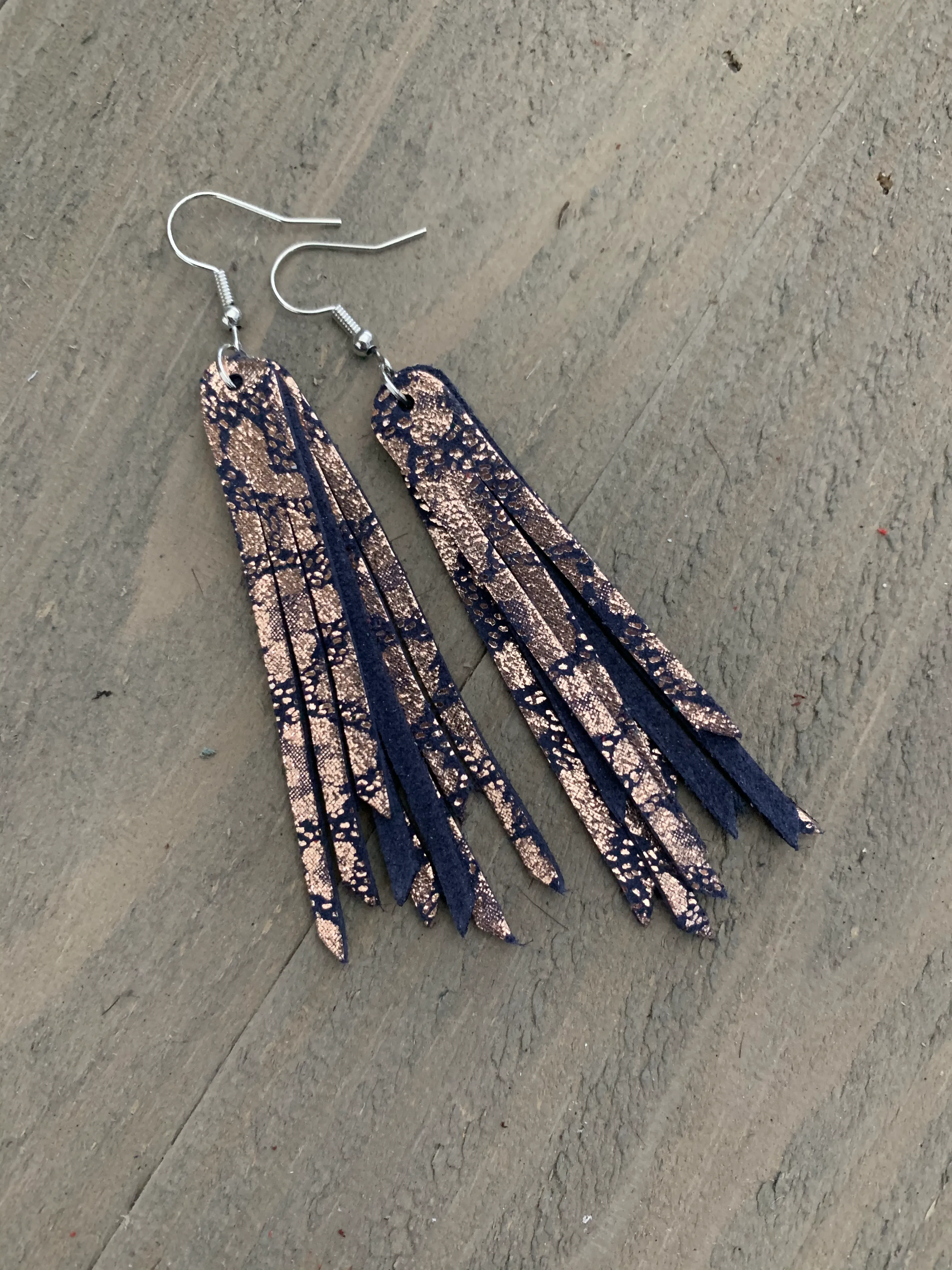 Purple Rose Gold Leopard Stacked Fringe Earring