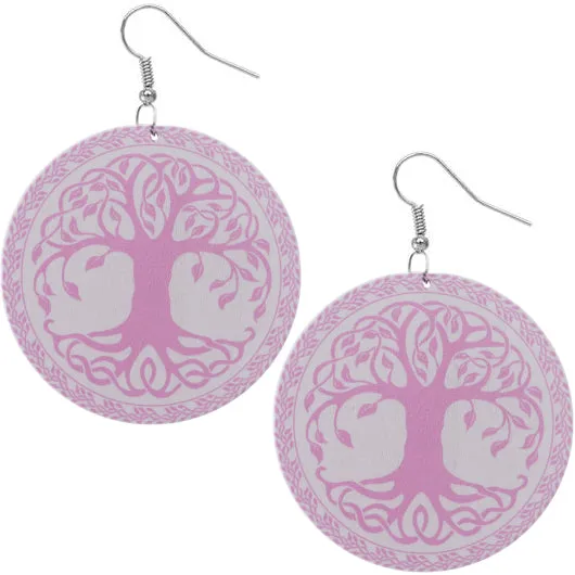 Purple Tree of Life Wooden Earrings