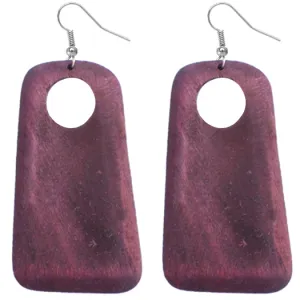 Purple Wooden Circular Cutout Drop Earrings