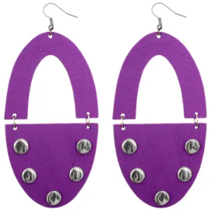 Purple Wooden Oval Studded Earrings