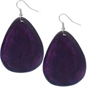 Purple Wooden Pear Shaped Drop Earrings