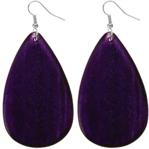 Purple Wooden Teardrop Earrings