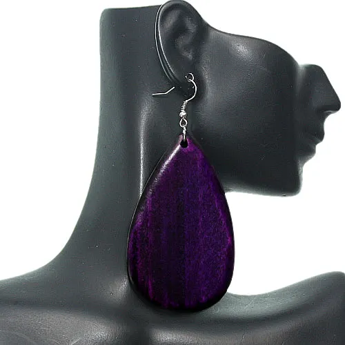 Purple Wooden Teardrop Earrings