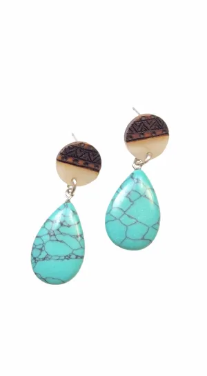 Pyro/Epoxy/Turquoise/Wood Earrings