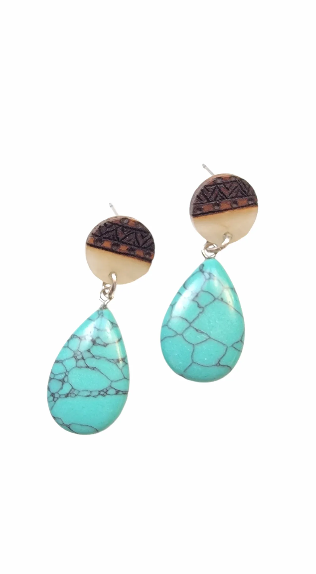 Pyro/Epoxy/Turquoise/Wood Earrings