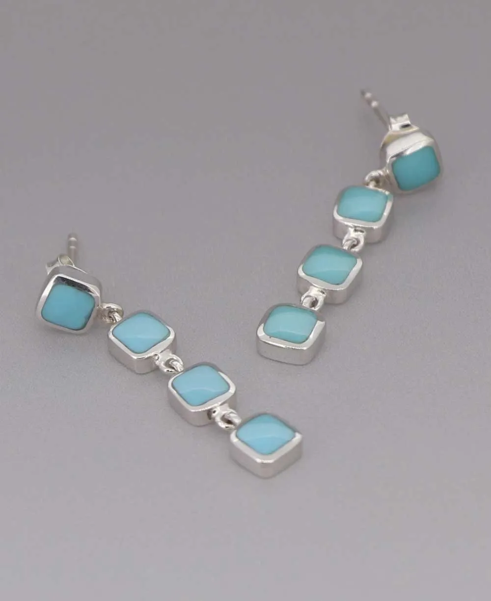 Quadruple Turquoise Square Sterling Silver Dangle Earrings
