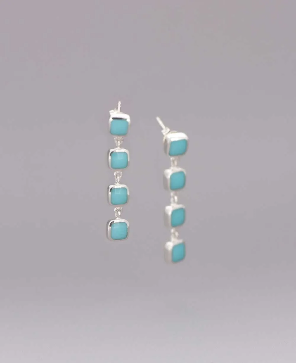 Quadruple Turquoise Square Sterling Silver Dangle Earrings