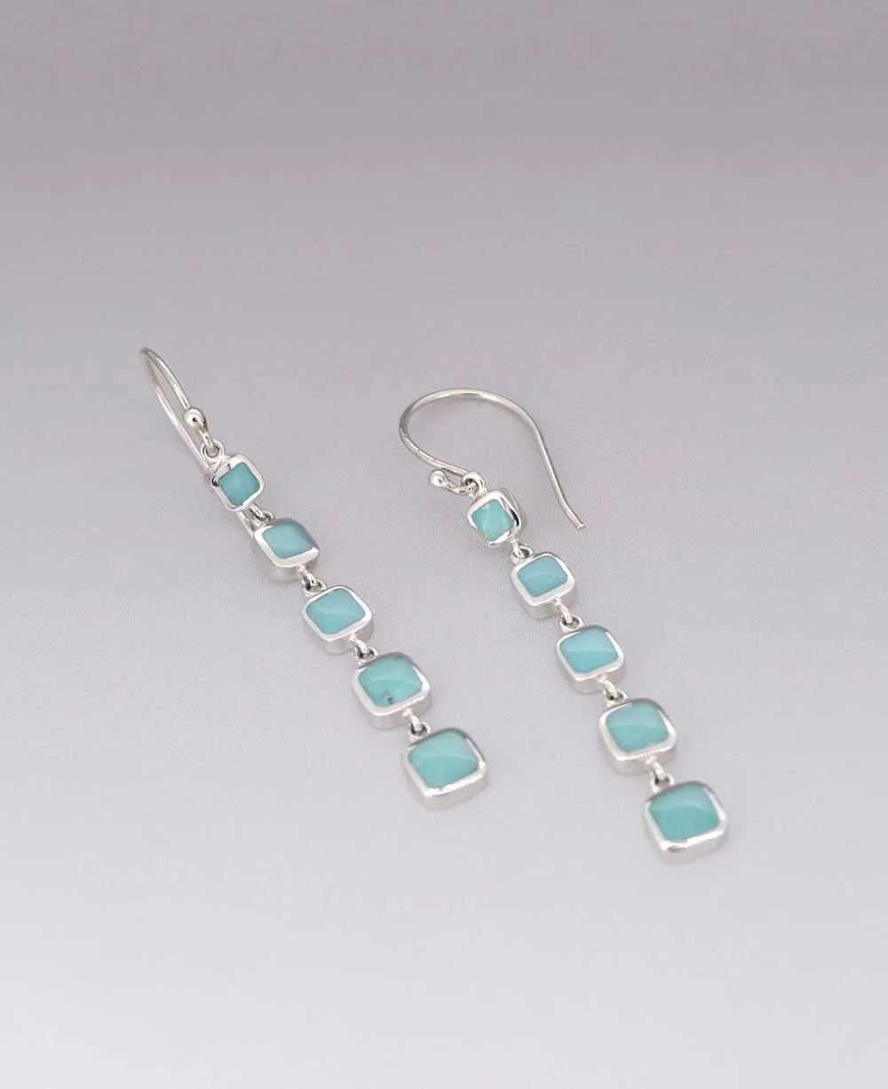 Quintuple Turquoise Square Sterling Silver Dangle Earrings