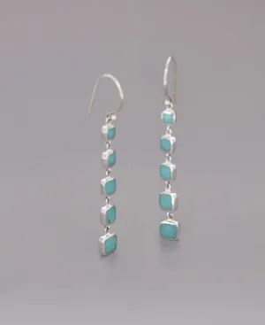 Quintuple Turquoise Square Sterling Silver Dangle Earrings