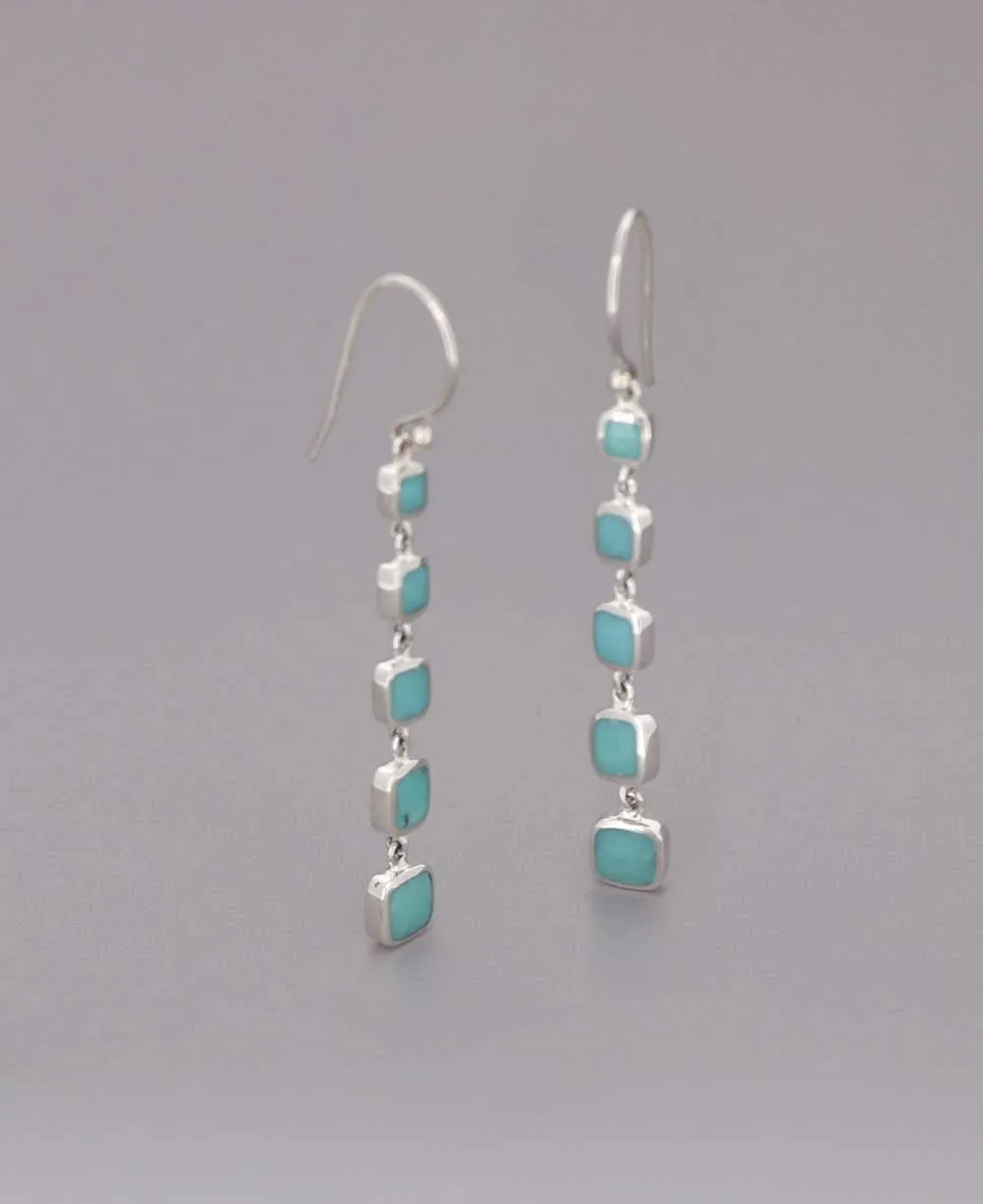Quintuple Turquoise Square Sterling Silver Dangle Earrings
