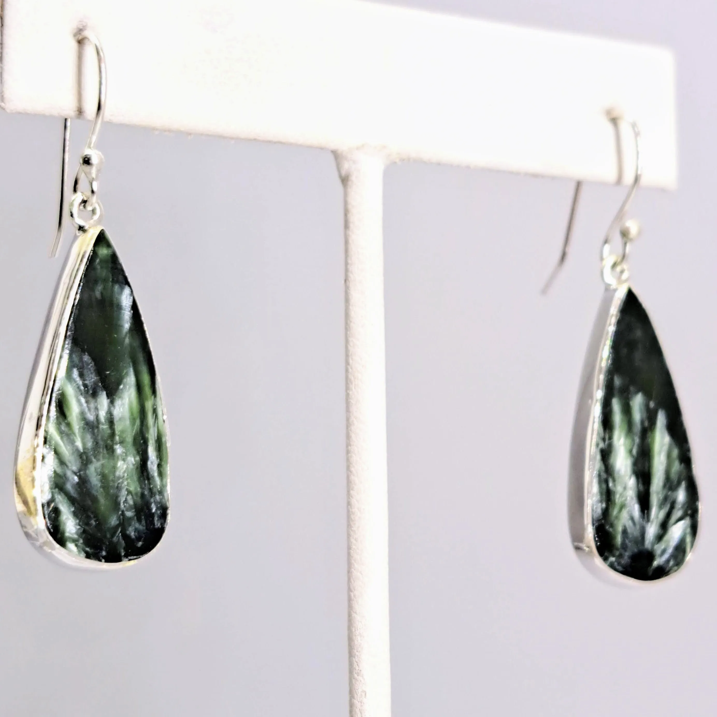 "Angel Pear-Pair" 1.5" Earrings - Seraphinite, Sterling