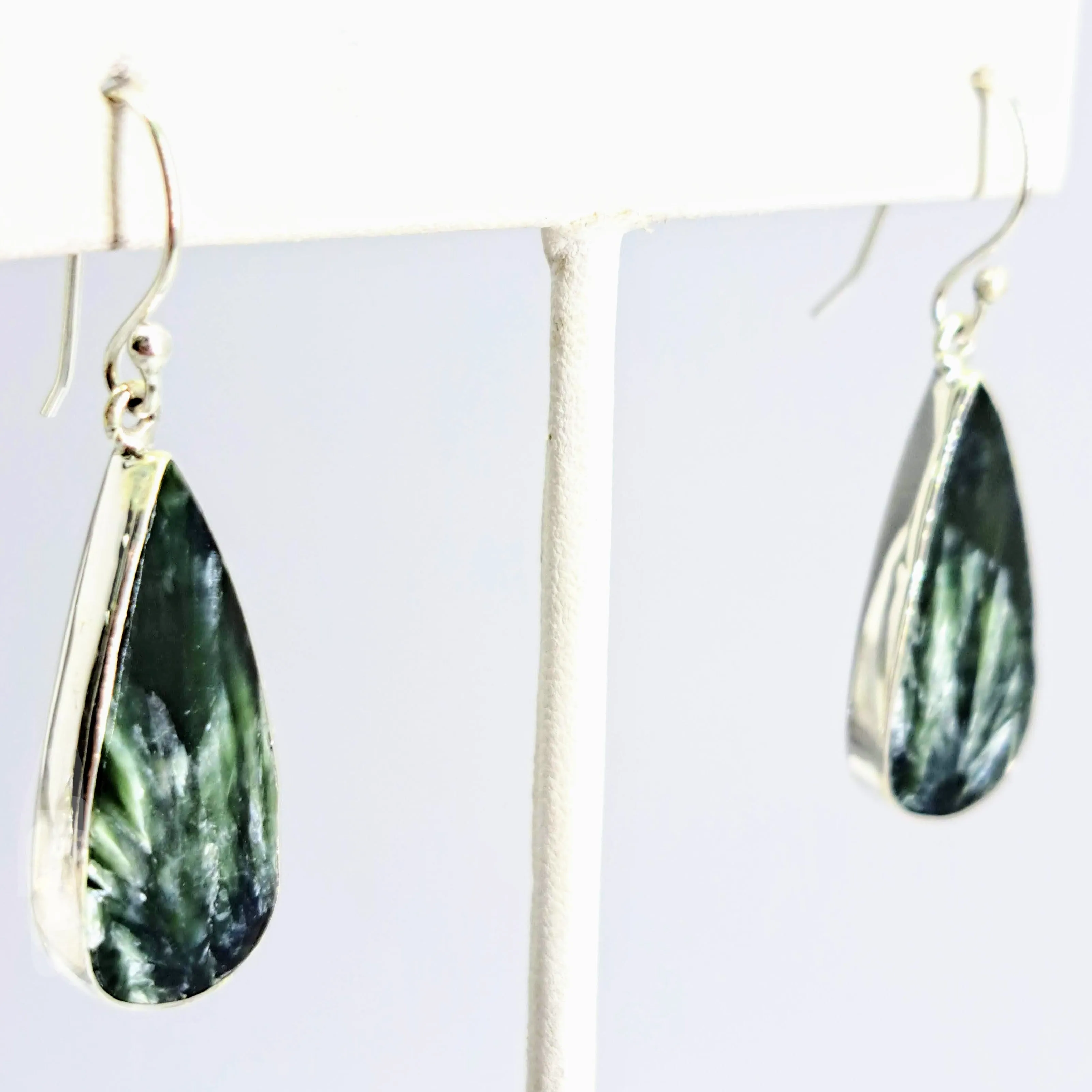 "Angel Pear-Pair" 1.5" Earrings - Seraphinite, Sterling