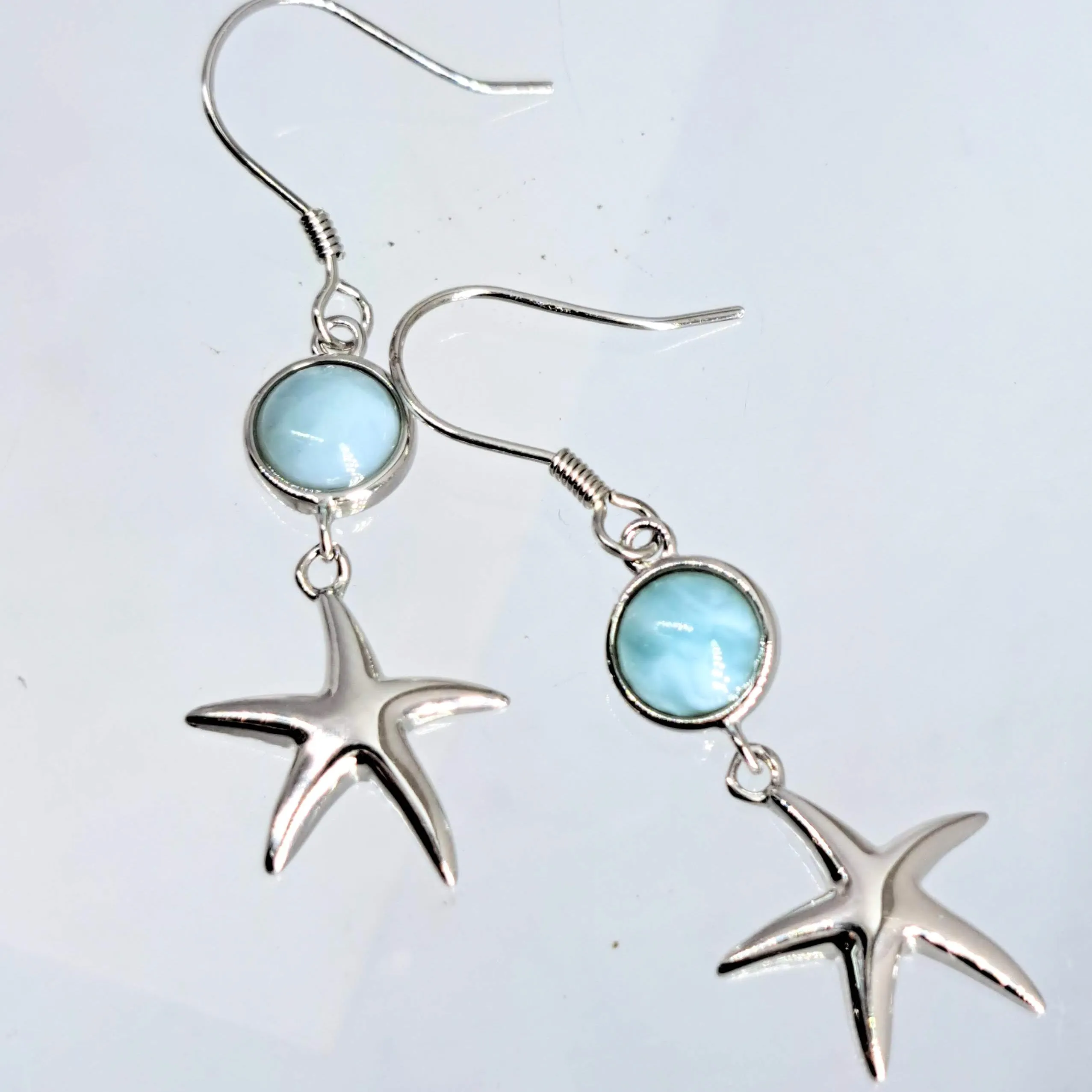 "My Stars!" 1.5" Earrings - Larimar, Anti-tarnish Sterling