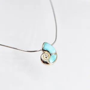 "Nautilus" Pendant Necklace - Larimar, Sterling