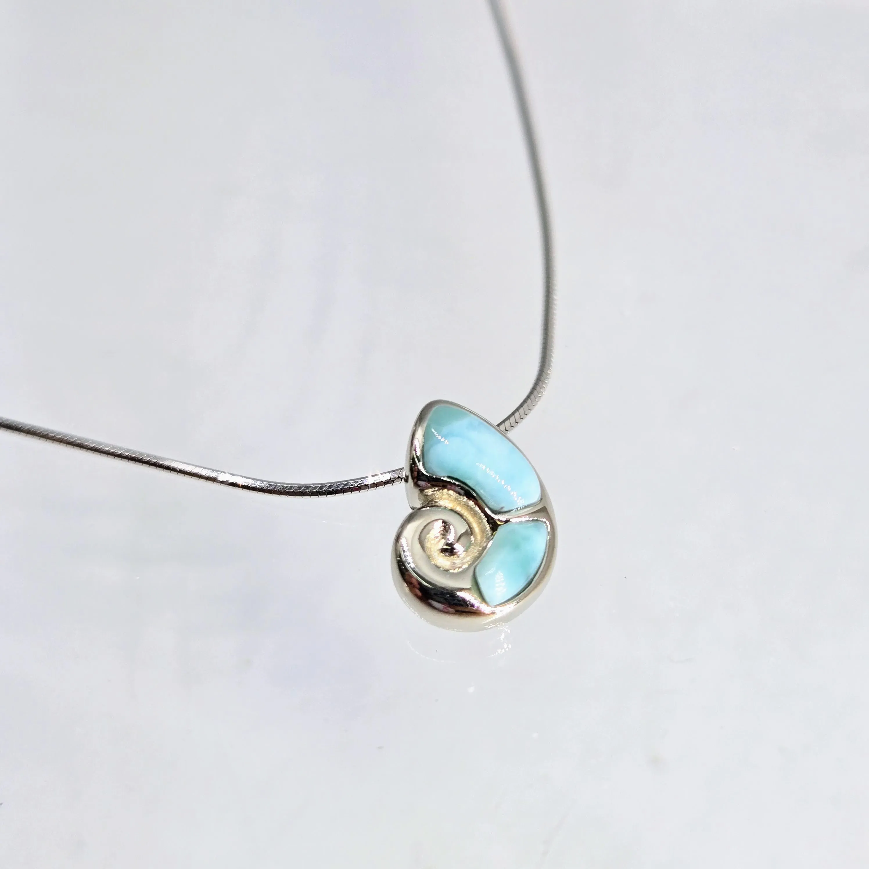 "Nautilus" Pendant Necklace - Larimar, Sterling