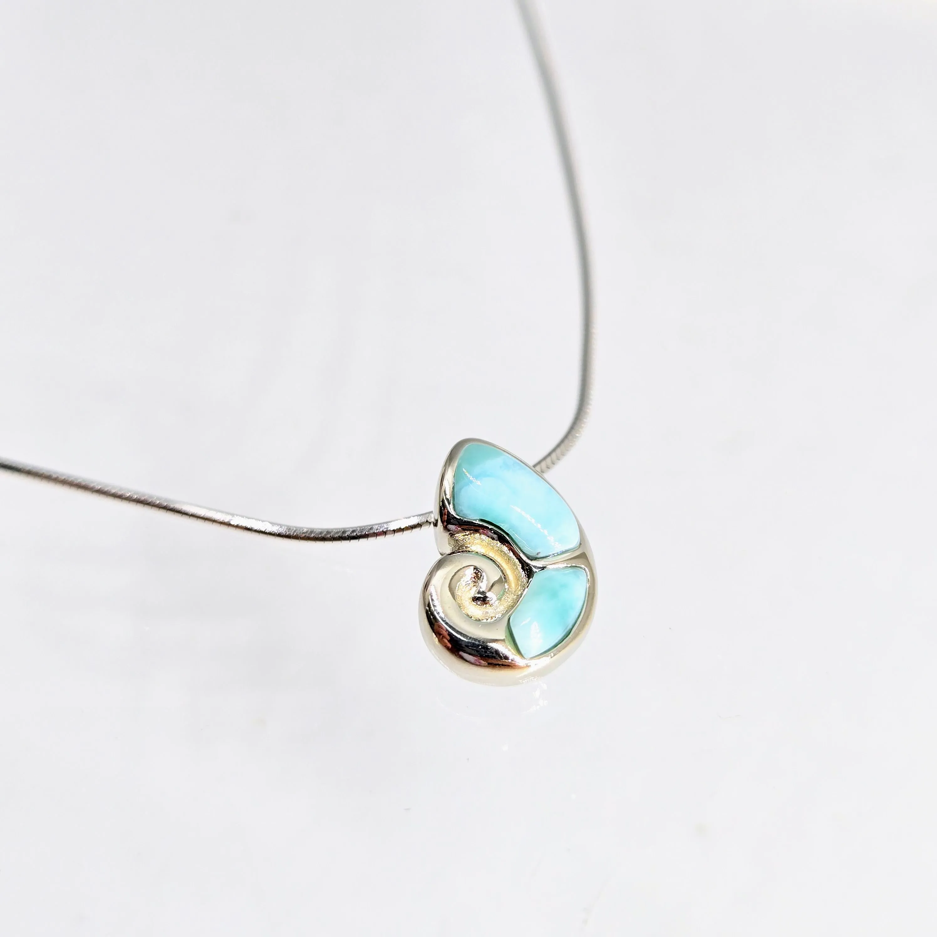 "Nautilus" Pendant Necklace - Larimar, Sterling