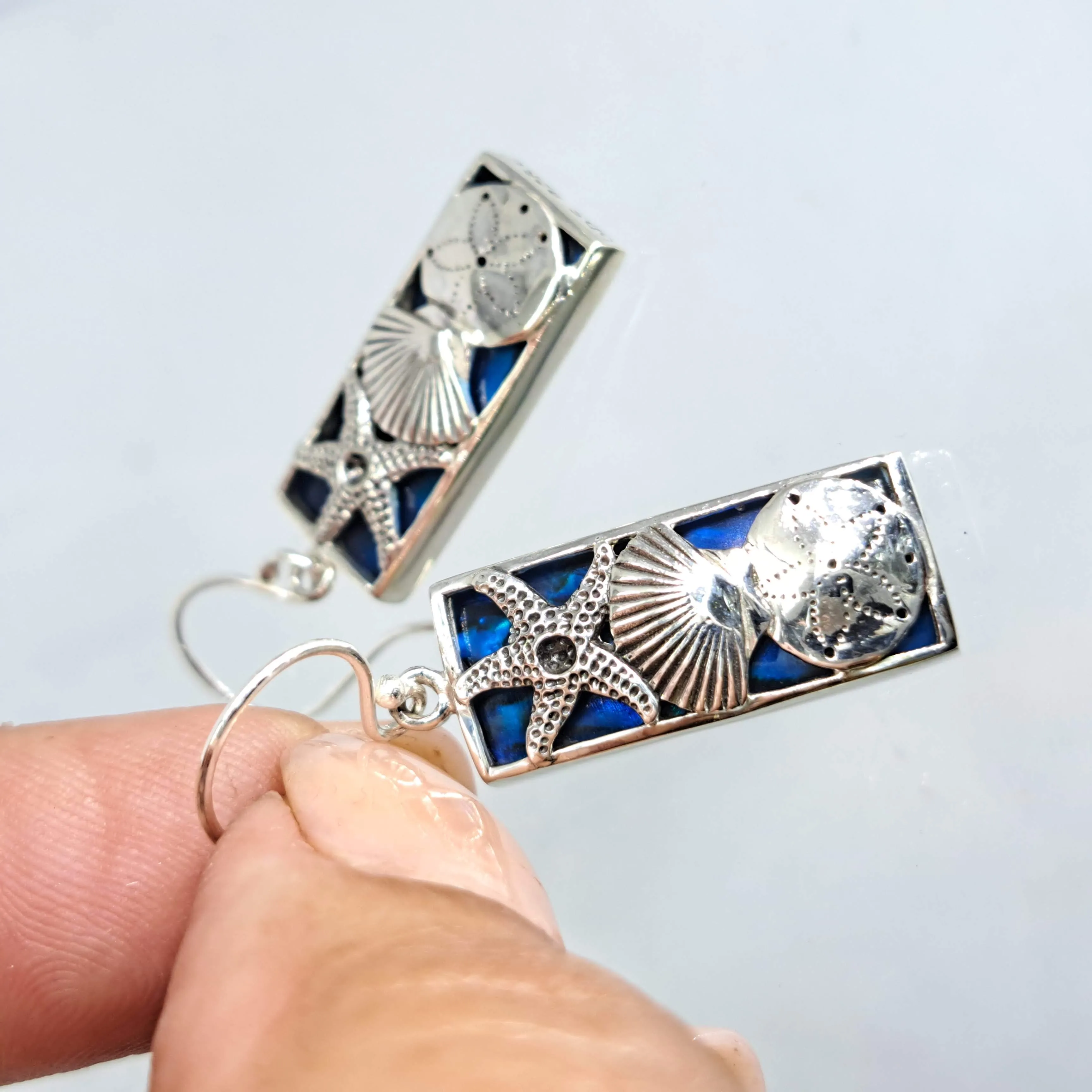 "She-Shell" 1.5" Earrings - Blue Paua Shell Mother Of Pearl, Sterling