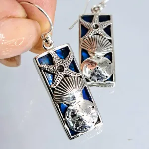 "She-Shell" 1.5" Earrings - Blue Paua Shell Mother Of Pearl, Sterling