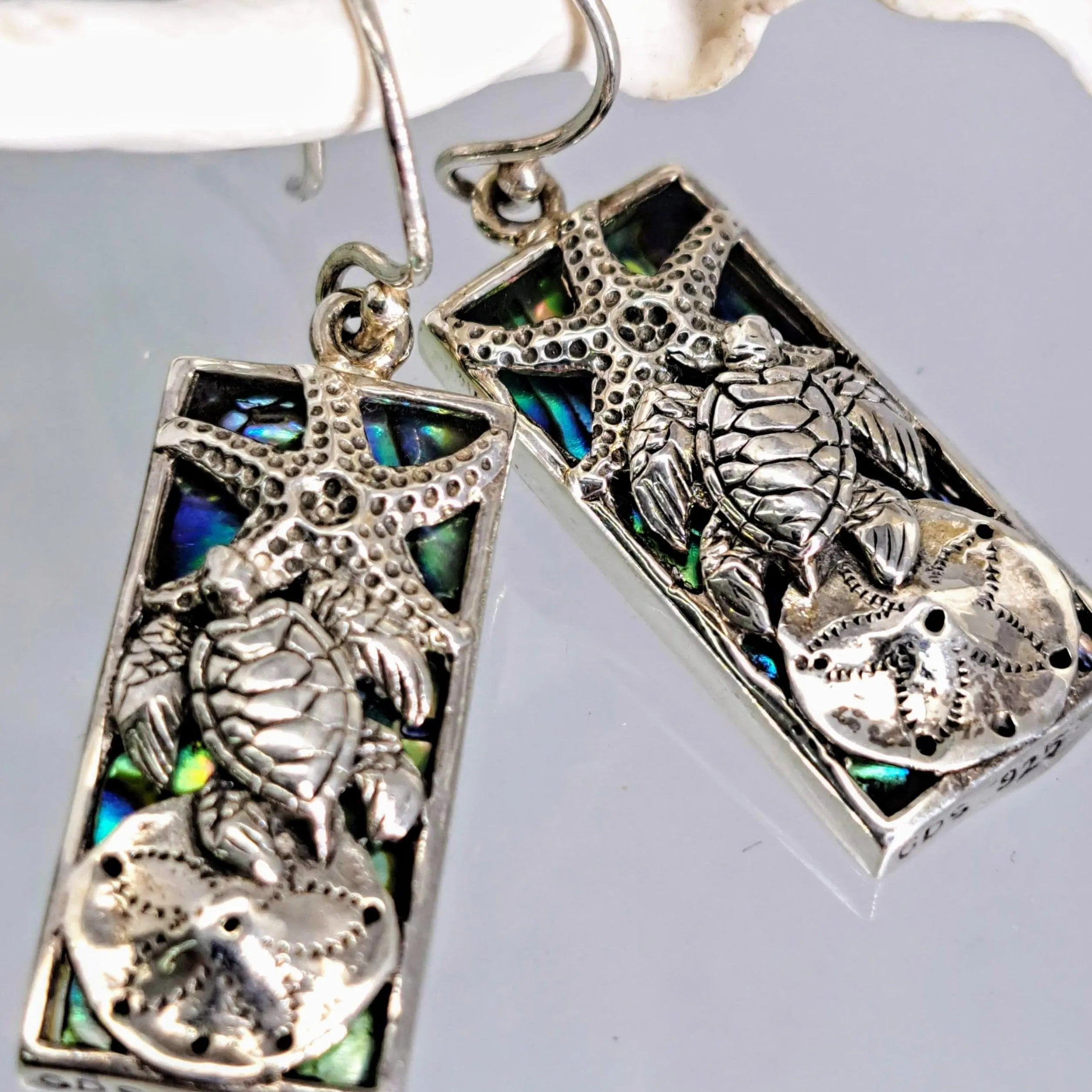 "She's Gonna Make It" 1.5" Earrings - Blue Paua Shell Mother Of Pearl, Sterling