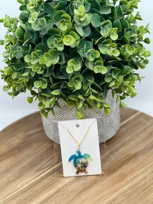 Real OBX Sand and Mini Starfish in Resin Sea Turtle Necklace