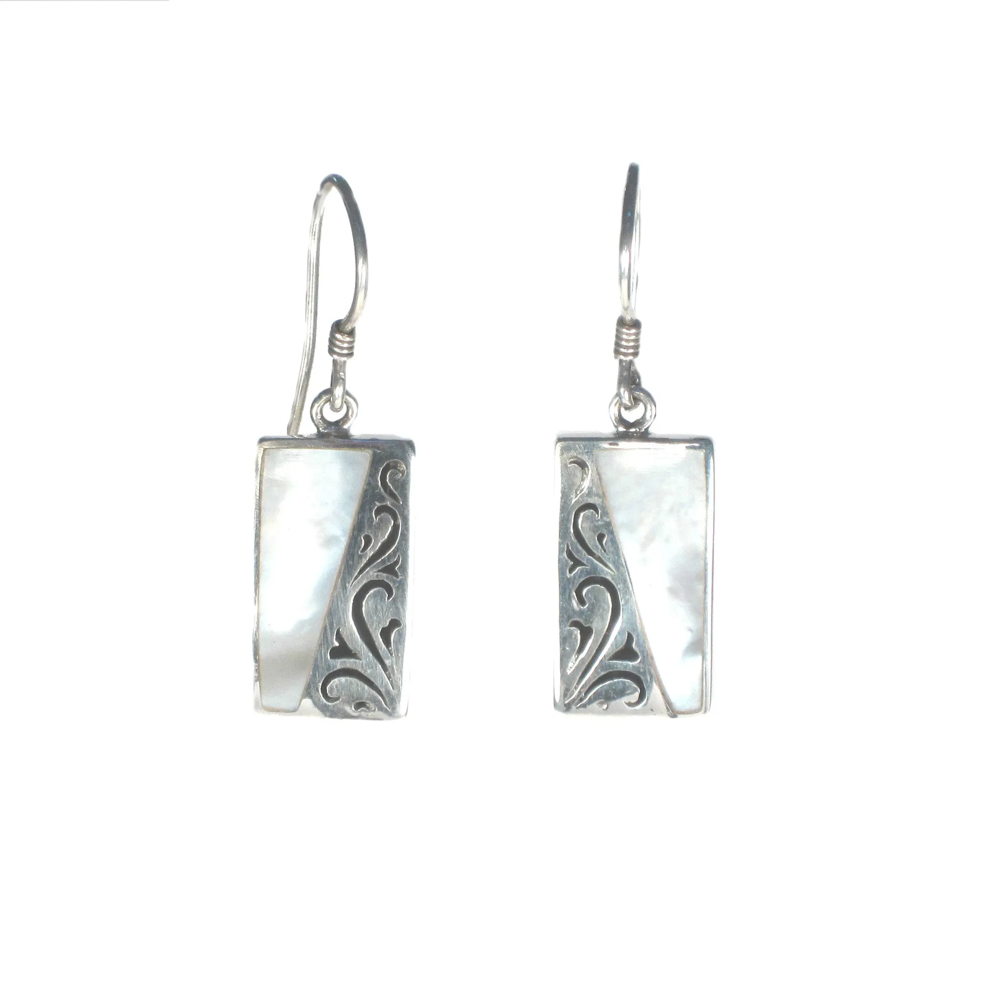 Rectangle Earring with Silver Filigree and Shell Detail - Multiple Colors Available