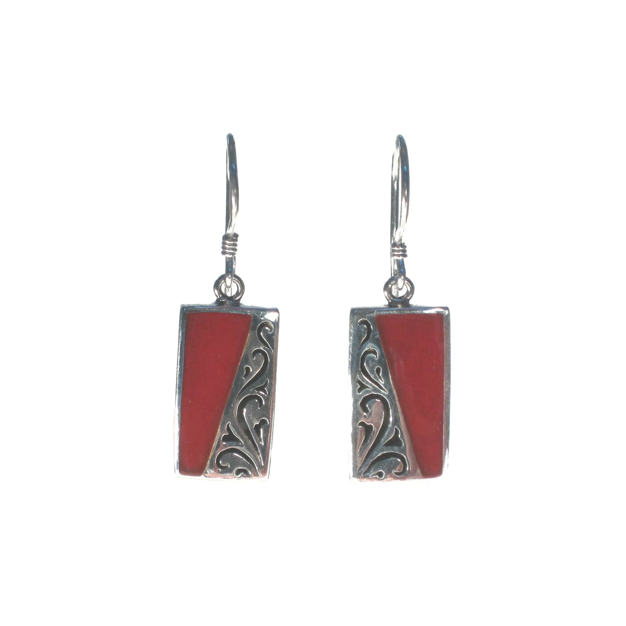 Rectangle Earring with Silver Filigree and Shell Detail - Multiple Colors Available