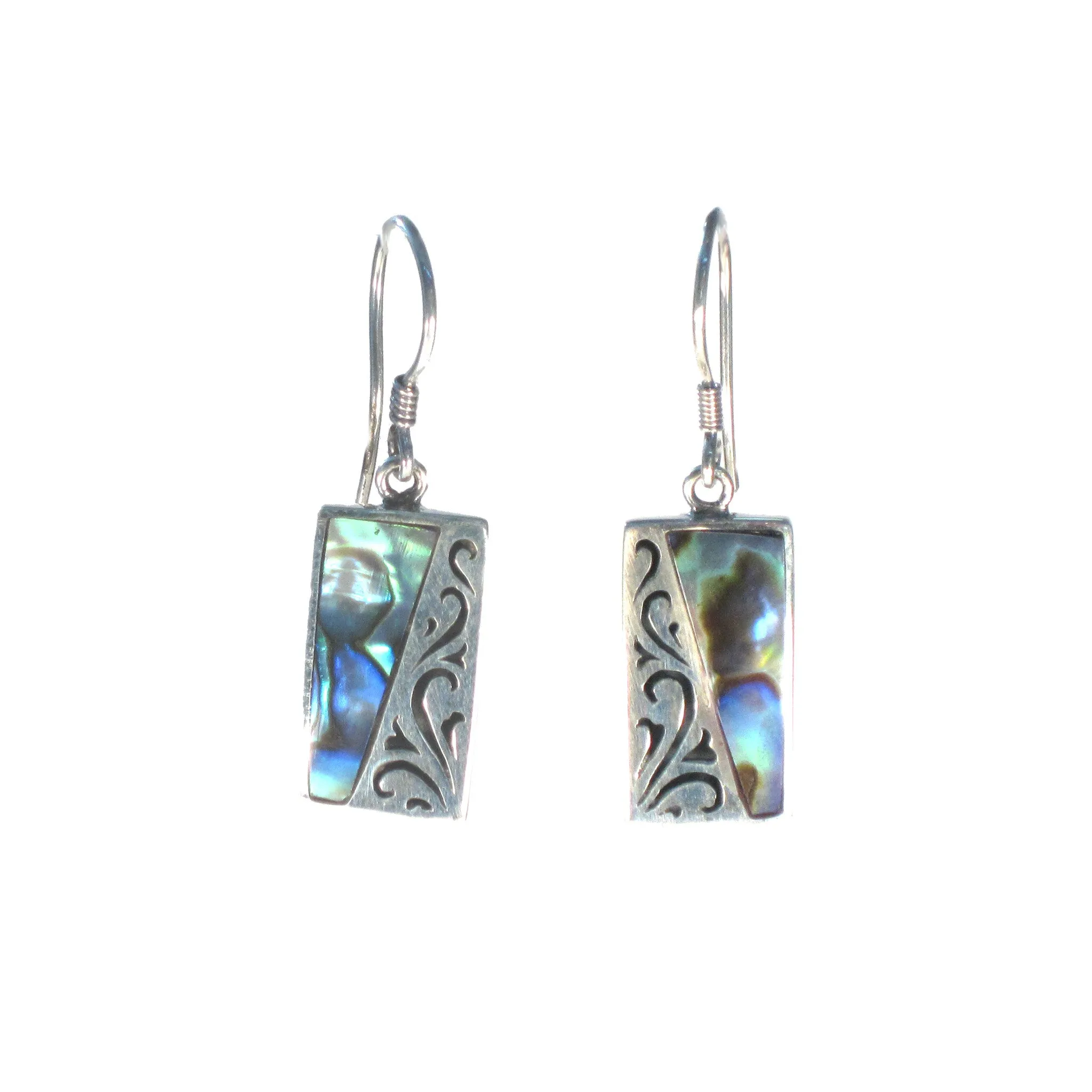 Rectangle Earring with Silver Filigree and Shell Detail - Multiple Colors Available
