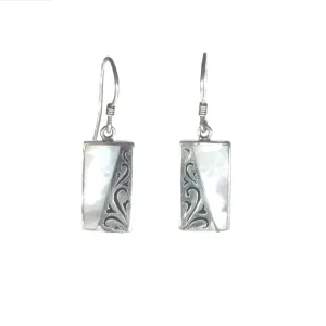 Rectangle Earring with Silver Filigree and Shell Detail - Multiple Colors Available