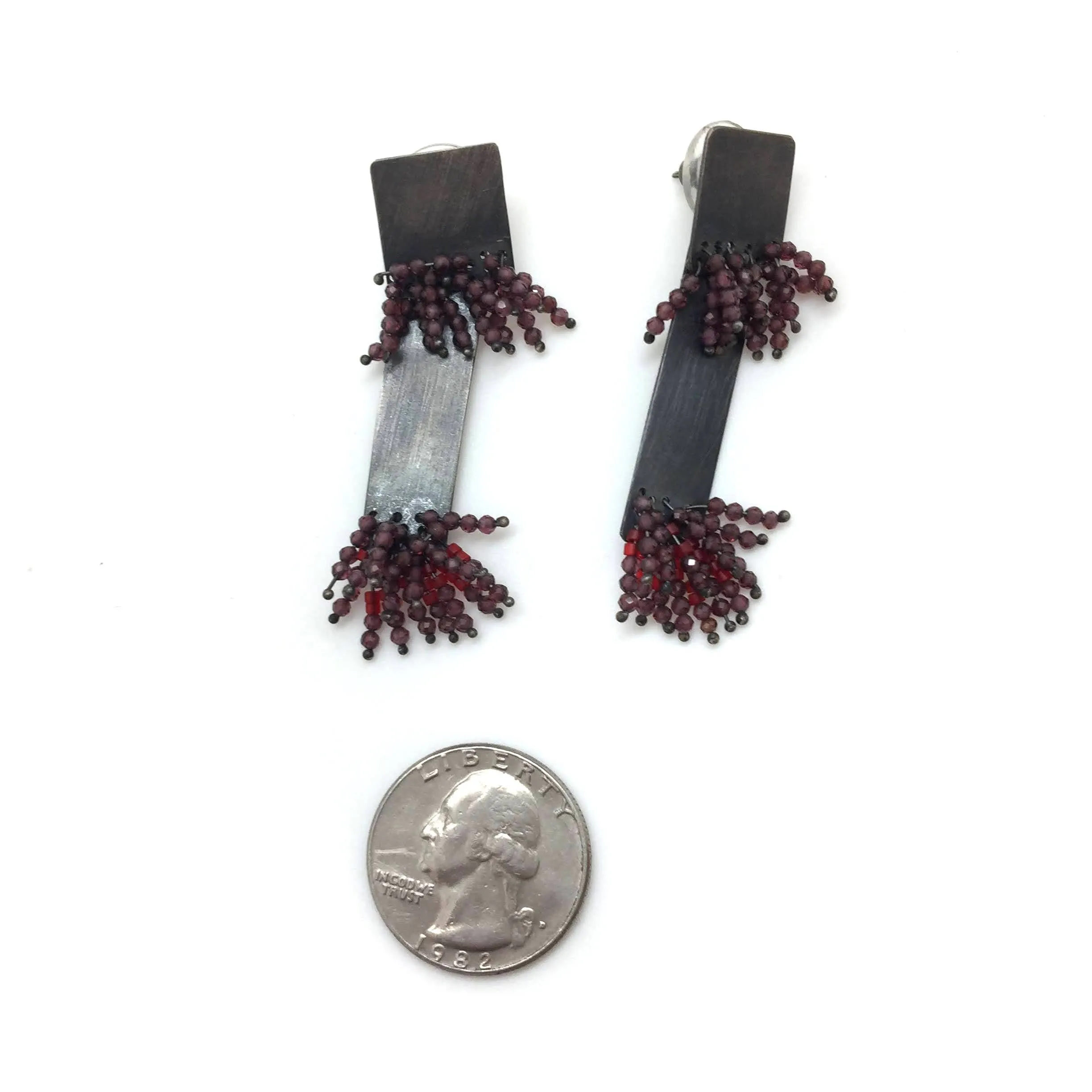Rectangle Garnet Fringe Earrings