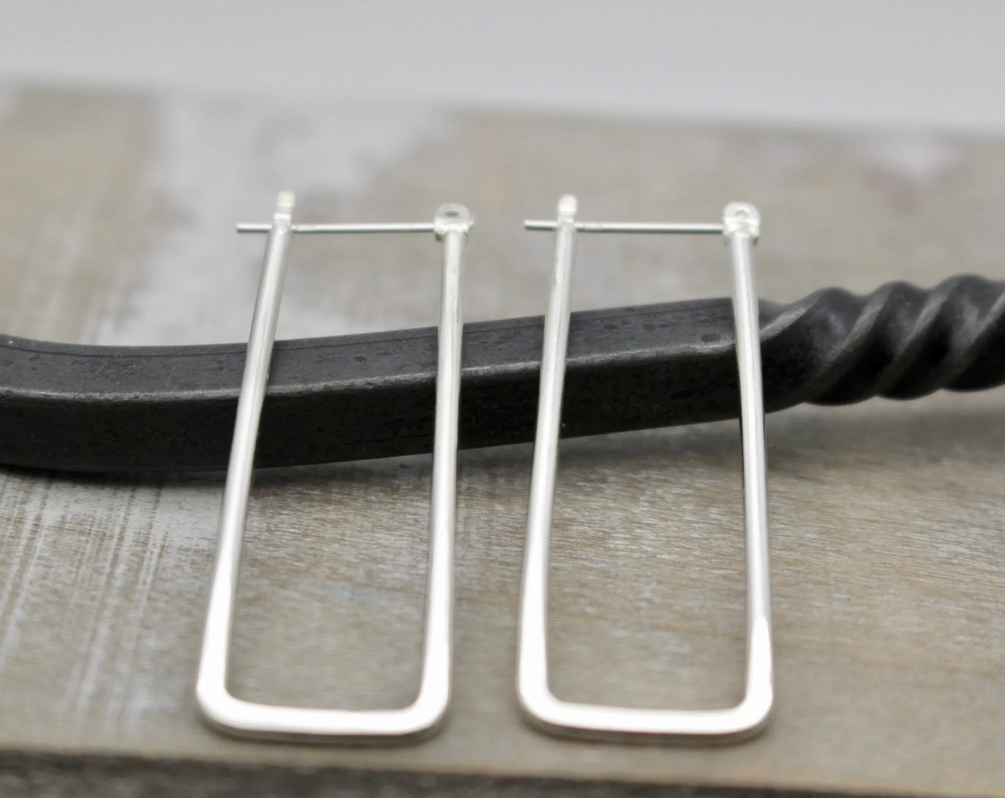 Rectangular sterling silver hoop earrings