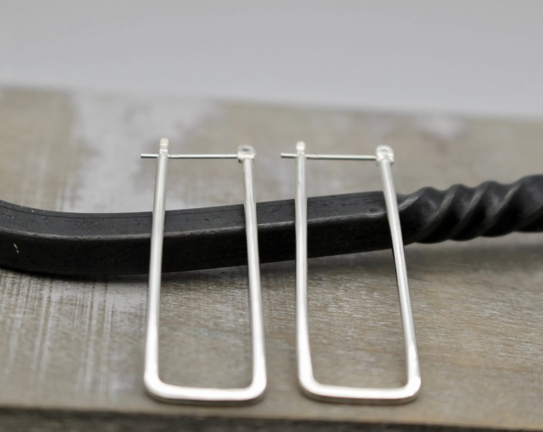 Rectangular sterling silver hoop earrings
