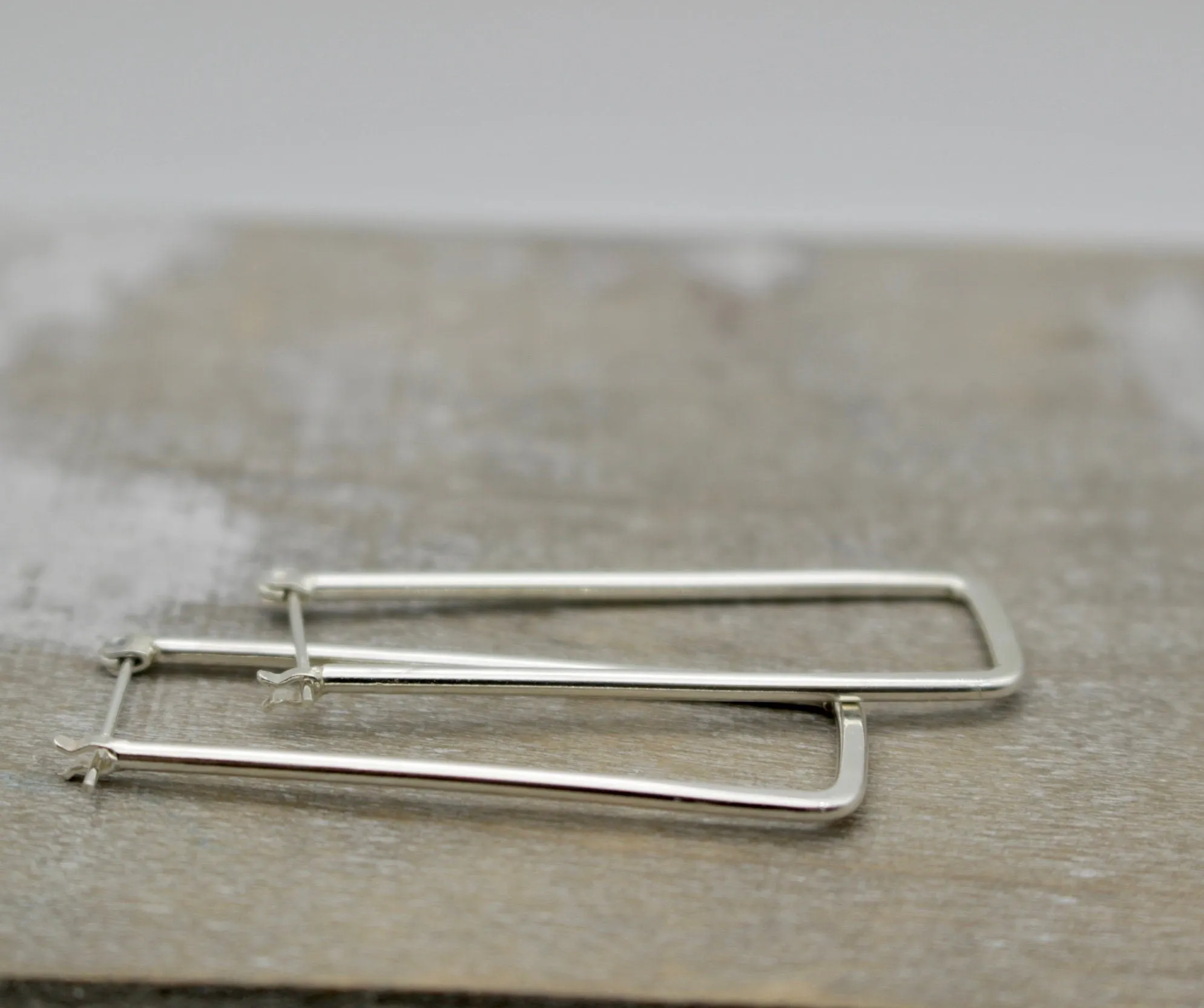 Rectangular sterling silver hoop earrings