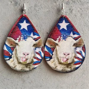 Red & White Stars & Stripes Sheep Teardrop Earrings