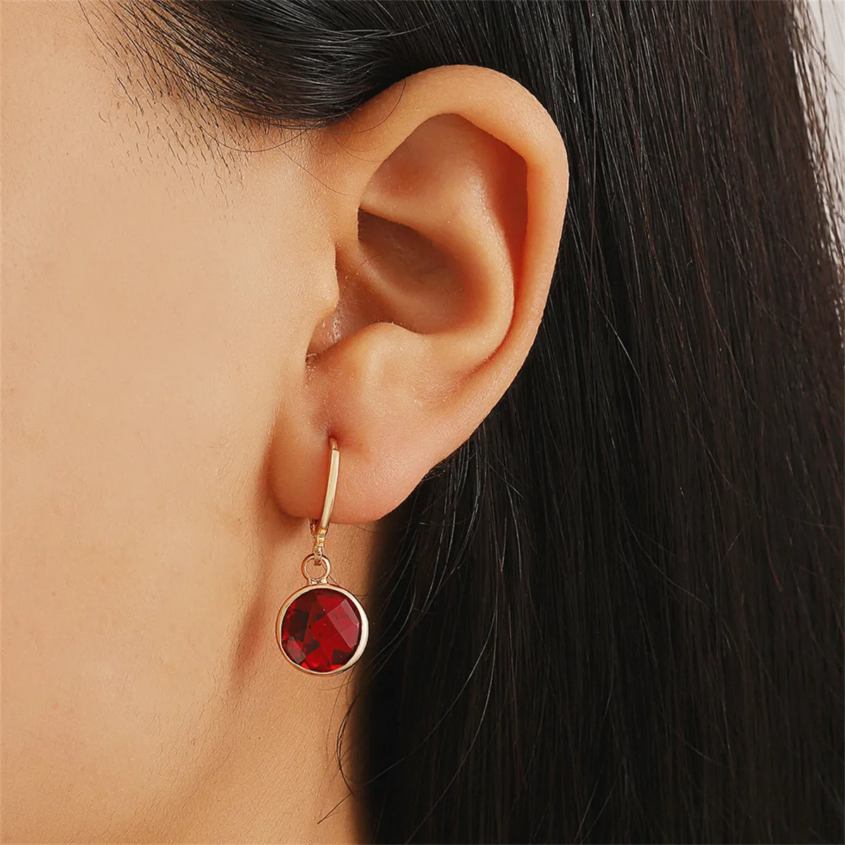 Red Crystal & 18K Gold-Plated Round Drop Earrings