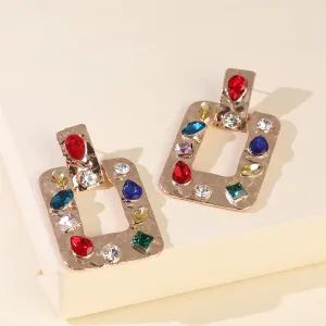 Red Crystal & 18K Gold-Plated Square Drop Earrings