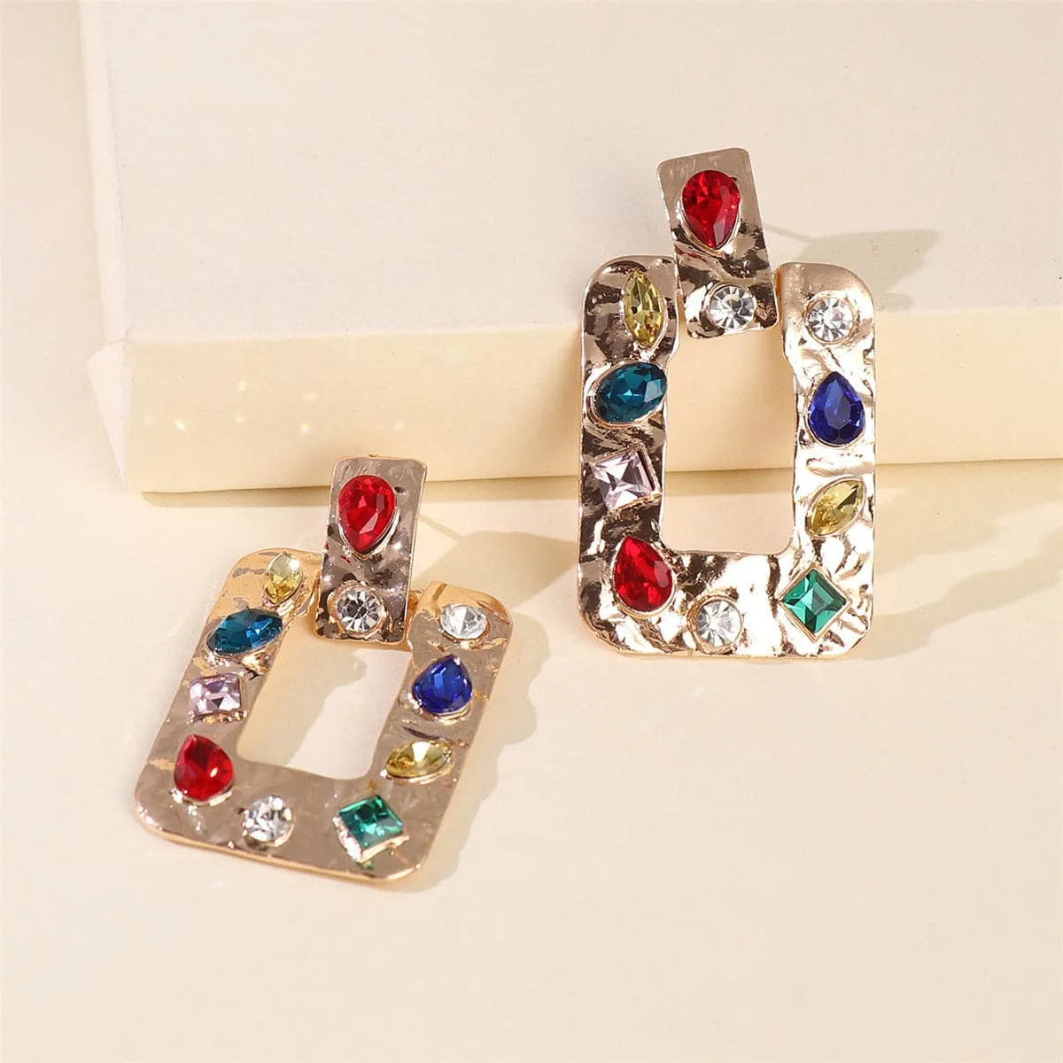 Red Crystal & 18K Gold-Plated Square Drop Earrings