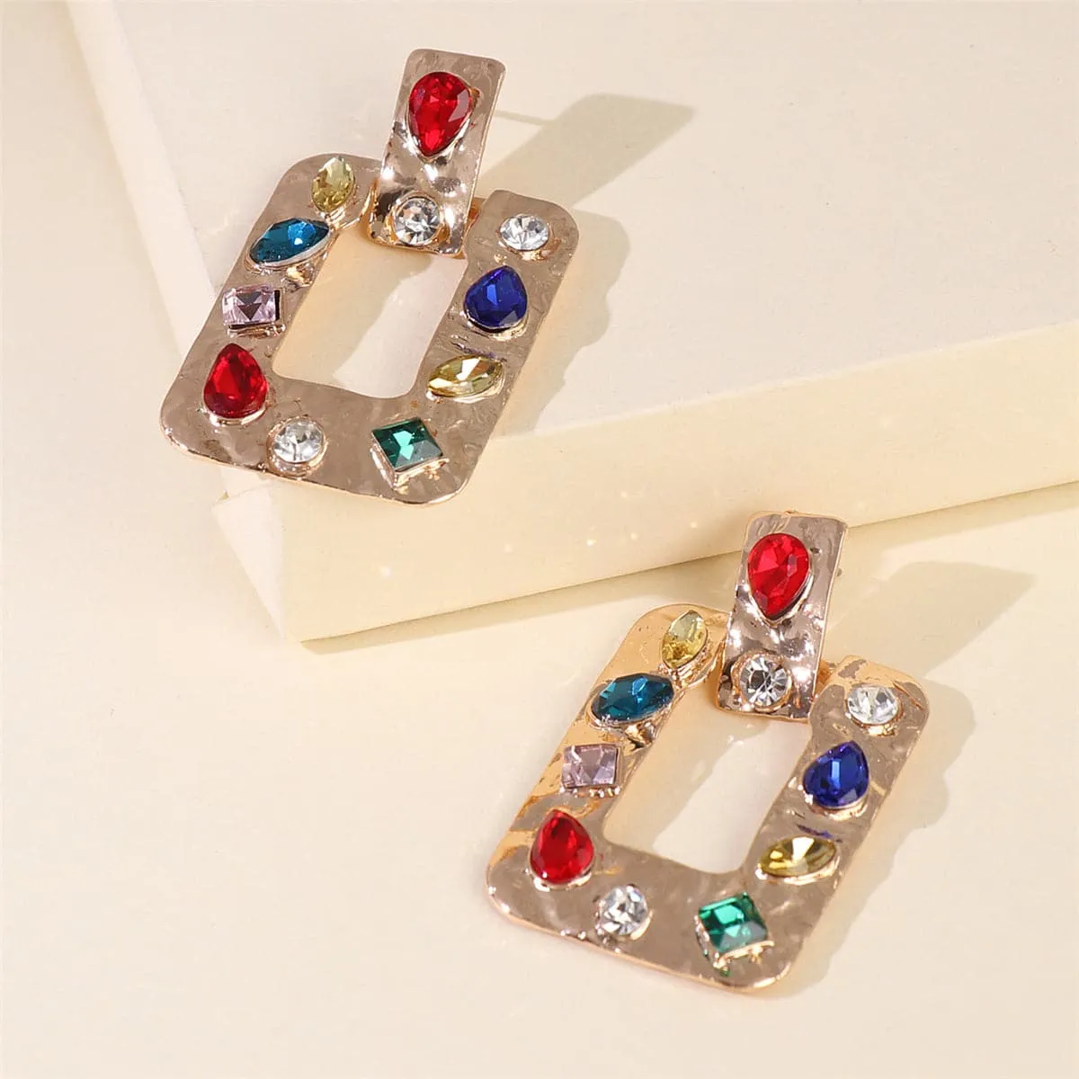 Red Crystal & 18K Gold-Plated Square Drop Earrings