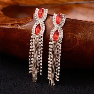 Red Crystal & Cubic Zirconia Marquise Tassel Drop Earrings