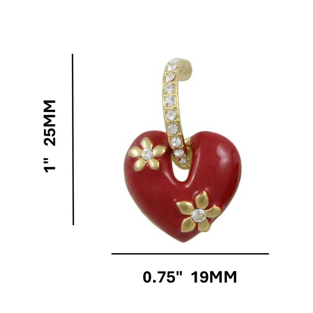 Red Enamel Heart with Crystal Hoop Pierced Earring - REE406RD