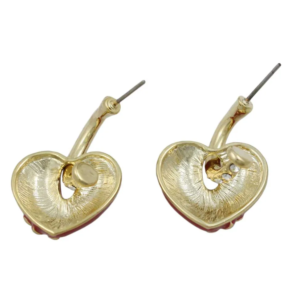 Red Enamel Heart with Crystal Hoop Pierced Earring - REE406RD