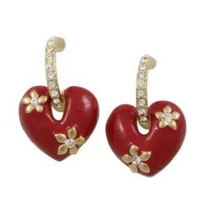 Red Enamel Heart with Crystal Hoop Pierced Earring - REE406RD
