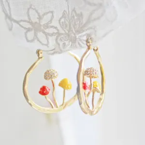 Red Fly Agaric Good Luck Mushroom Earrings in Gold Hoop - Handmade Jewelry Gift Box Included