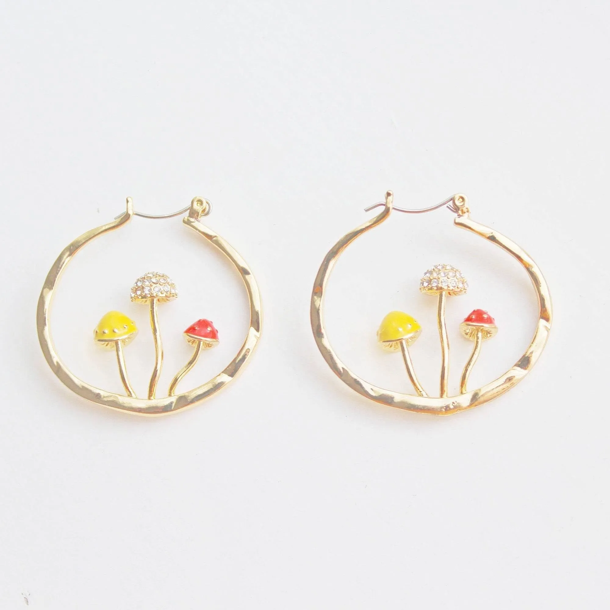 Red Fly Agaric Good Luck Mushroom Earrings in Gold Hoop - Handmade Jewelry Gift Box Included