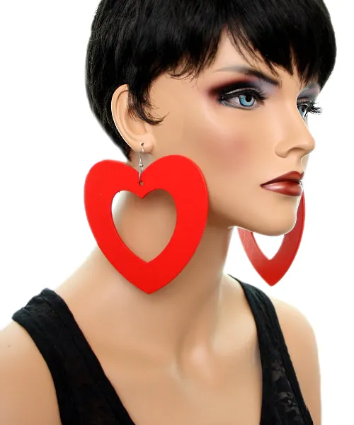 Red Gigantic Big Heart Earrings