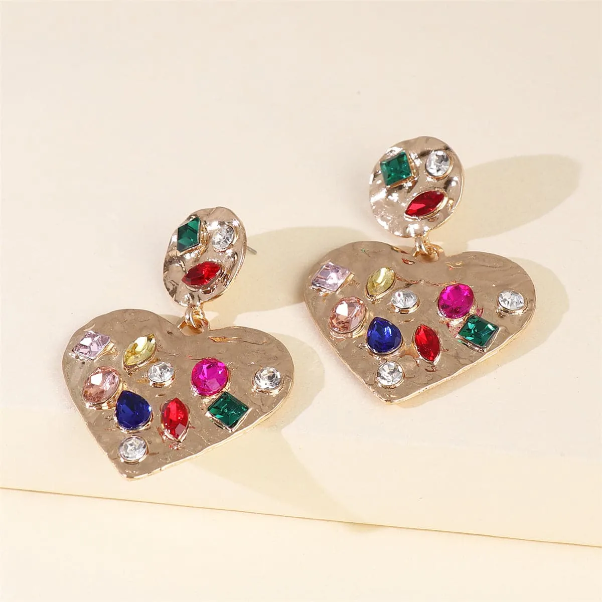 Red Multicolored Crystal & 18K Gold-Plated Heart Dangle Earrings