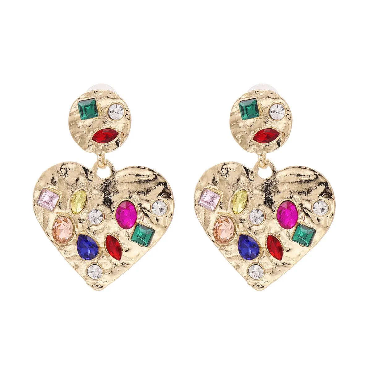 Red Multicolored Crystal & 18K Gold-Plated Heart Dangle Earrings