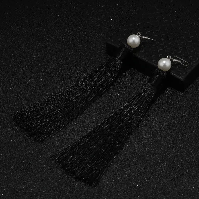 Red Tassel Pearl Drop Earrings