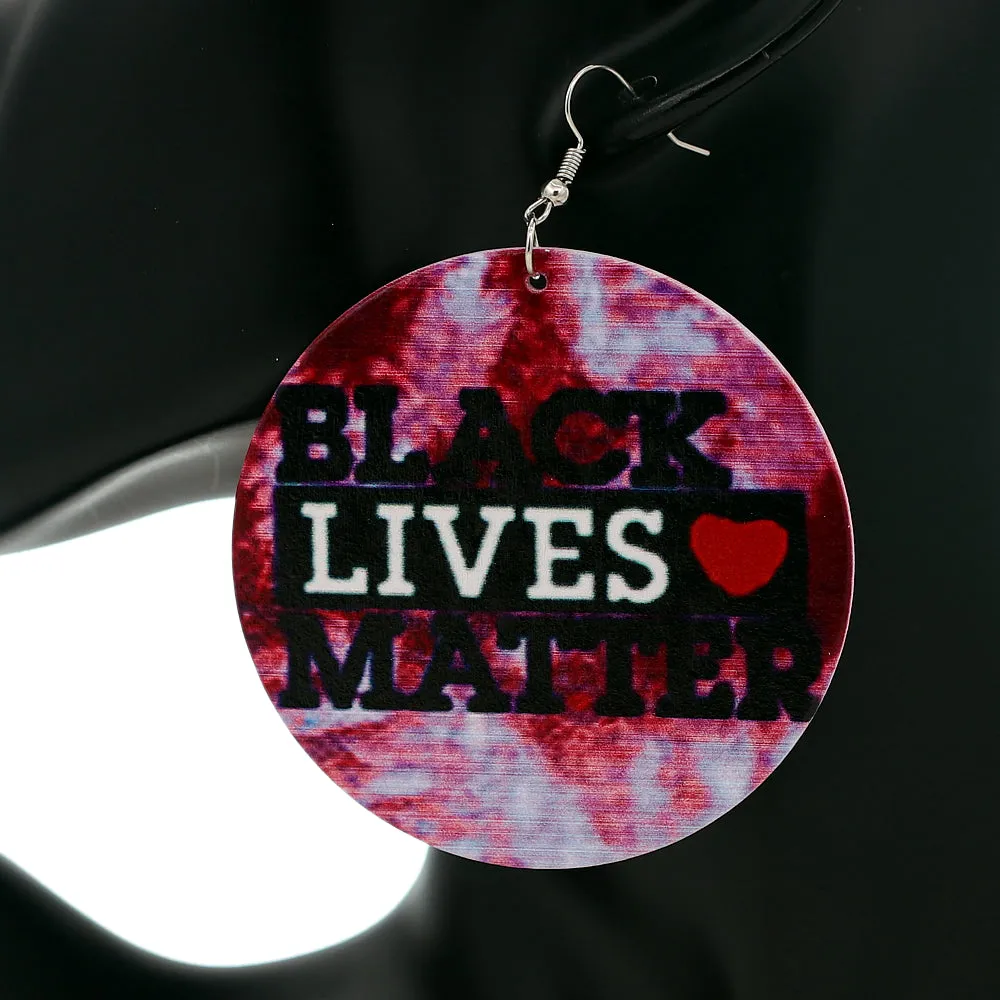 Red Tie Dye Black Lives Matter Wooden Earrings